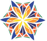 Aprodites's flower in purple, yellow, green, and two shades of orange